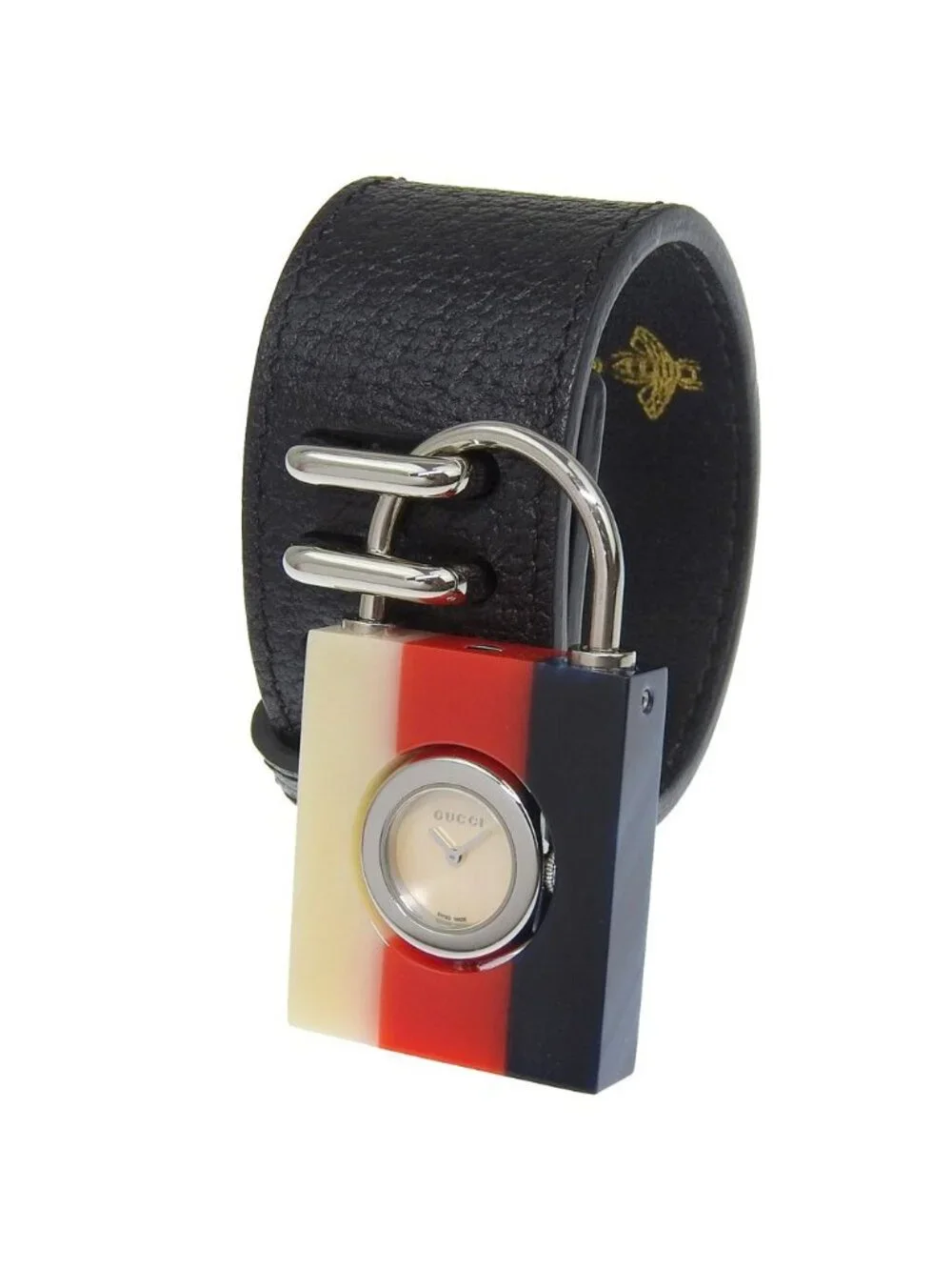 Gucci Constance Cadena Watch 150.5 Leather Quartz Analog Display White Shell